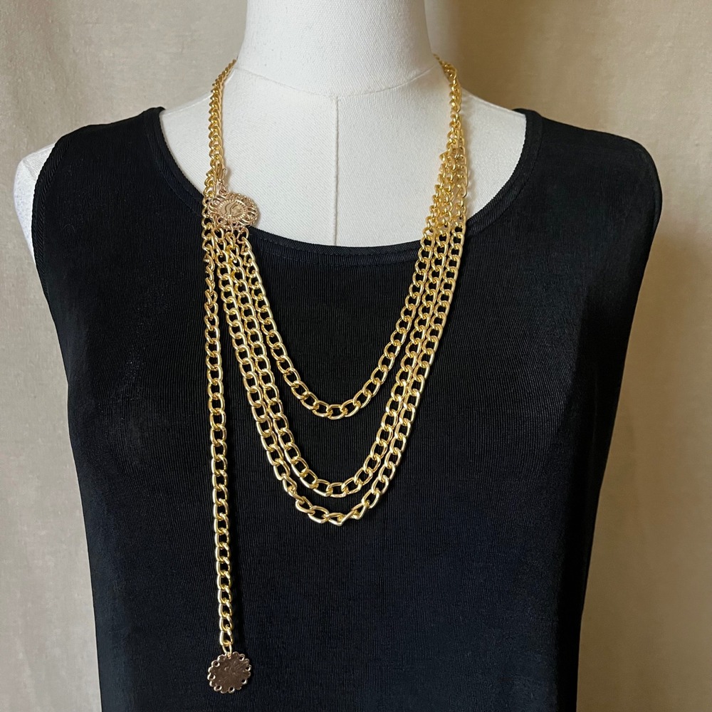 Vintage Gold Chain Drape Belt Medallion Multi Strand Waist Belt 35" - Picture 6 of 6